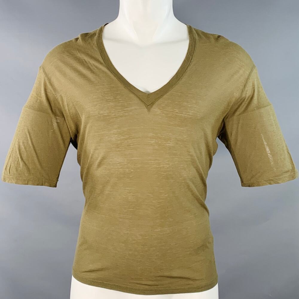 DSQUARED2 Size S Hawaiian Chill Green Olive Print Cotton V-Neck T-shirt